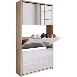 ebuy24 Ebuy24 - Gabinete de zapatos de madera vcm Dimensiones: al. 112 x an. 63 x p. 17 cm 3 solapas con espejo - Stido xl (Honey Oak)