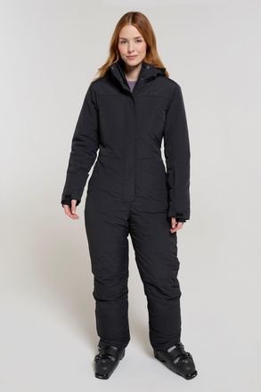 Mountain Warehouse Cloud Womens Ski Suit Insulated Waterproof Adjustable Hood Zip Up Snowsuit Black Polyamide - Size 10 UK