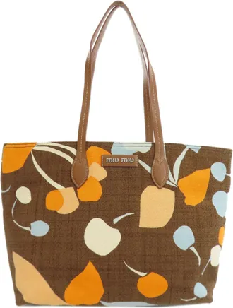 Miu Miu Brown Light Blue Orange Canvas Tote Bag (Pre-Owned)