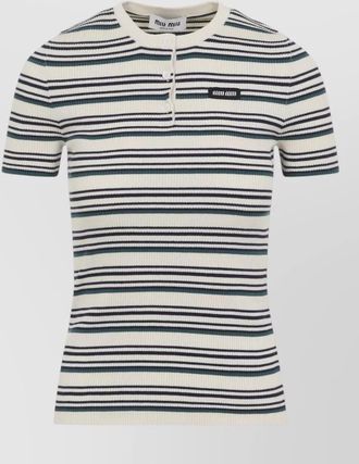 Miu Miu striped ribbed cotton short-sleeve crewneck sweater