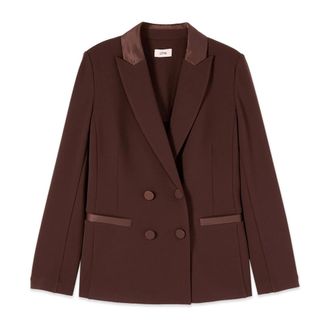 Oltre Jassen, Dames, Bruin, XL, Polyester, Dubbele rij knopen blazer met bedekte knopen