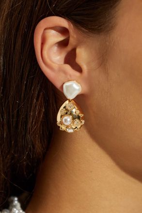 Self Portrait Earrings With Shimmering Crystals, Womens, Gold