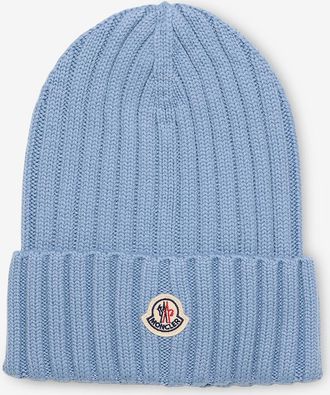 Moncler Gerippte Schurwollmütze mit Logopatch