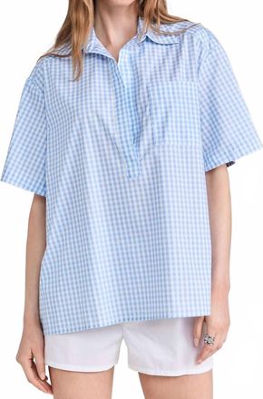Caroline Constas Missa Open Placket Pullover Top In Blue White Striped