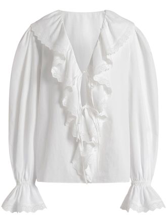 Alberta Ferretti Deep V-Neck Blouse with Cascading Ruffles