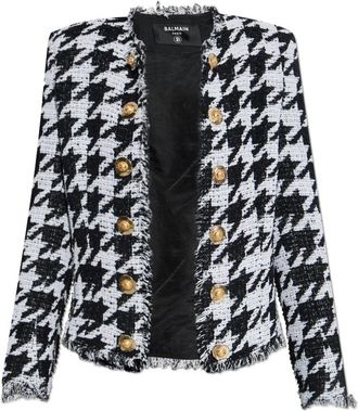 Balmain Blazer met pied-de-poule patroon - Dames - Blazers - Zwart - M - Leer - Jassen