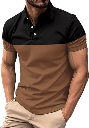 Generic Mens Polo Shirts Short Sleeve Quick Dry Running Tops Golf T Shirts Breathable Work Blouse with Pocket,Brown,3XL