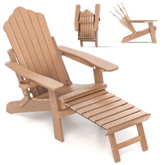 Costway Costway HIPS Garden Lounge Chair Adirondack Chair w/Retractable Footrest in Brown