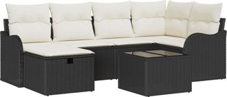 vidaXL Garden Sofa Set with Cushion 7 pcs Black and cream Poly rattan vidaXL