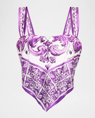 Dolce & Gabbana Majolica Silk Twill Crop Scarf Top