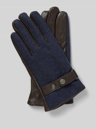 Bugatti Handschuhe aus Schafsleder-Textil-Mix mit Riegel in Marine, Gr&ouml;&szlig;e XL