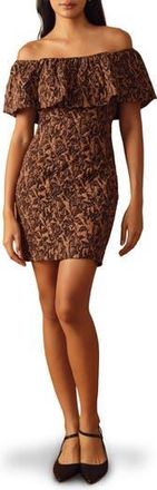 Flying Tomato Off the Shoulder Ruffle Short Sleeve Minidress in Brown at Nordstrom Rack, Size Medium