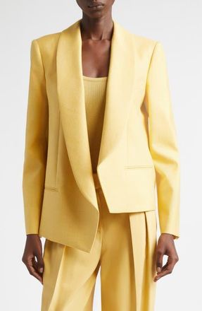 Michael Kors Asymmetric Open Front Silk Canvas Blazer in Palomino at Nordstrom, Size 12