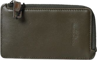 Dolce & Gabbana Womens Ziparound Key Case Military Green Leather - Dark Green - One Size