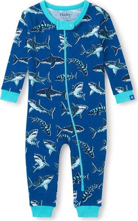 Hatley Shark Print Organic Cotton Zip Romper in Blue at Nordstrom, Size 18-24M