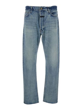 Fear of God Blue Five-Pocket Jeans With Front Logo Patch In Denim Man