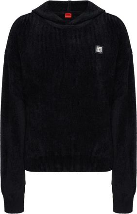 HUGO BOSS logo-patch ribbed hoodie - Black