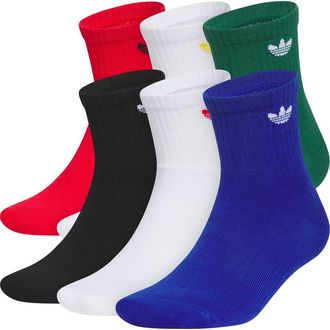 adidas Gender Inclusive Originals Trefoil 6-Pack Quarter Socks in Scarlet/Green/Royal Blue at Nordstrom, Size Medium
