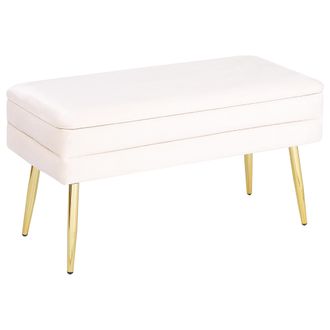 Beliani Beliani - Banco Con Almacenaje De Terciopelo Blanco Crema Dorado Patas Doradas Durham