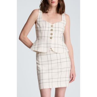 Kenneth Cole Windowpane Plaid Peplum Vest in Feather White/Black at Nordstrom, Size X-Small