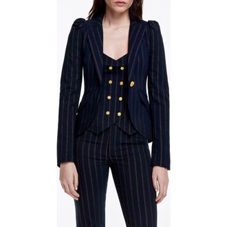 Smythe Stripe Puff Shoulder Blazer in Navy/copper Pinstripe at Nordstrom Rack, Size 4
