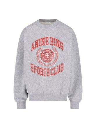 Anine Bing Grey Miles Printed Cotton Sweatshirt