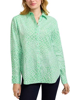 Foxcroft Meghan Giraffe Linen-Blend Shirt