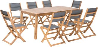 Beliani Conjunto De Comedor 8 Plazas De Madera De Acacia Clara Gris Tela Pvc Mesa Extensible Sillas Plegables Cesana