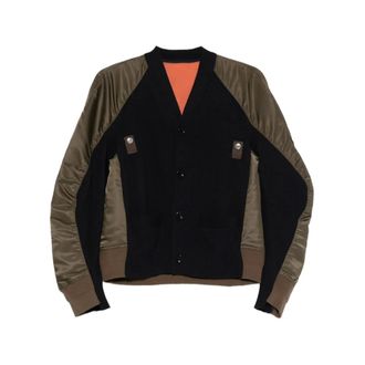 sacai Cardigans, female, Multicolor, Size: M Nylon Twill X Knit Cardigan