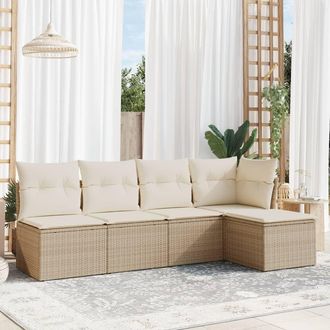vidaXL Juego De Sof&aacute;s Jard&iacute;n Con Cojines 5 Pzas Rat&aacute;n Sint&eacute;tico Beige Vidaxl