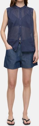 Closed Cotton Voile Blouse In Space Blue