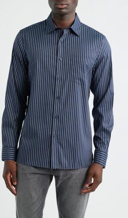 Nordstrom Lucian Stripe Stretch Button-Up Shirt in Navy Lucian Stripe at Nordstrom Rack, Size Large