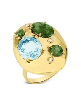 Carol Kauffmann 18K yellow gold tourmaline topaz and diamond ring