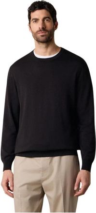 Brooks Brothers Gemerceriseerd katoenen shirt met ronde hals - Heren - Ronde hals truien - Zwart - M - Katoen - Truien & Vesten