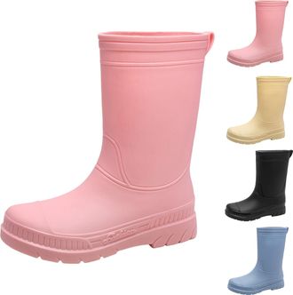 Generic Rain Boots for Women, Wellington Slip On Garden Rubber Boots, Ladies Waterproof Width Mid Calf Rainboots Anti-Slip Rain Shoes for Outdoor Gardening Wo
