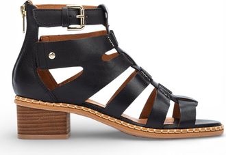 Pikolinos Pikolinos Womens Black Leather Block-Heel Gladiator Sandals - Blanes