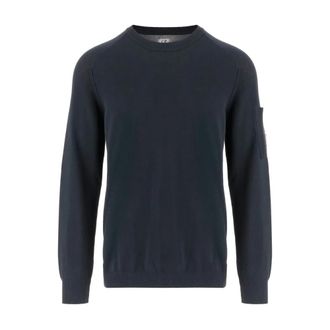 C.P. Company Round-neck Knitwear, male, Blue, Size: XL Sleeve-pocket Sweater