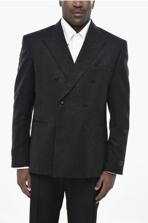 Versace Virgin Wool Double-Breasted Jacket With Glitter Details size 54