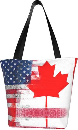 AOOEDM American Canada Flag Tote Bag Women Capacity Shoulder Grocery Shopping Bags