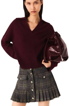 Maje Short pleated checked skirt in Grey at Nordstrom, Size 38 Eu