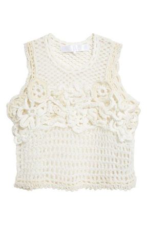 Comme Des Gar&ccedil;ons Crop Crochet Flower Mesh Tank in Off White at Nordstrom, Size Medium