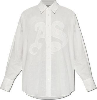 AllSaints Overhemden, Dames, Wit, XS, Linnen, Sparrow Linnenmix Shirt met Borduurwerk