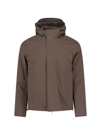 K-Way Padded Brown Jacket with Drawstring Hood