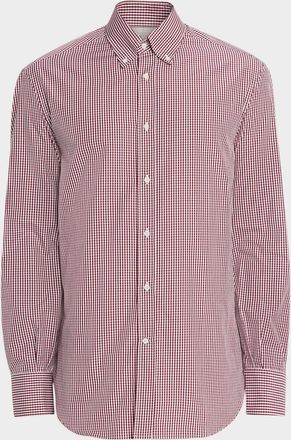 Brunello Cucinelli Mens Micro-Gingham Button-Collar Sport Shirt