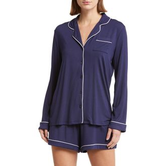 Nordstrom Moonlight Eco Long Sleeve Short Pajamas in Navy Peacoat at Nordstrom Rack, Size X-Small