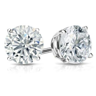 Grown Brilliance 3/4 Carat Round Lab Grown Diamond Stud Earrings in 14K White Gold, Push Back, F Color, VS Clarity, 4 Prong Setting