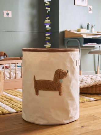 Vertbaudet Aufbewahrungskorb DACKEL mit Teddyfleece Kinderzimmer beige