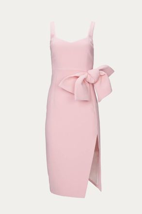 By Johnny Betina Bow Split Midi Dress In Pastel Pink