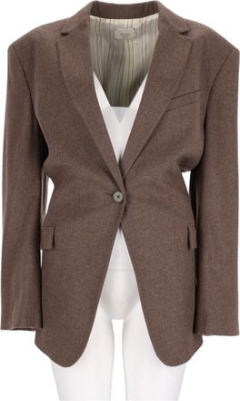 Alysi Brown Tailored Padded-Shoulder Virgin Wool Blazer