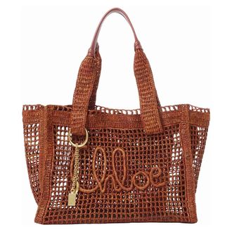 Chlo&eacute; Tote Bags, female, Brown, Size: ONE SIZE Crocheted Raffia Tote
